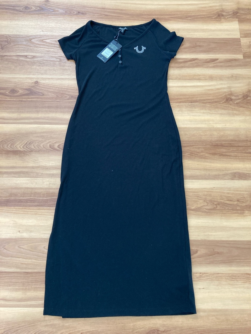 True Religion Black Short-Sleeve Henley Maxi Dress